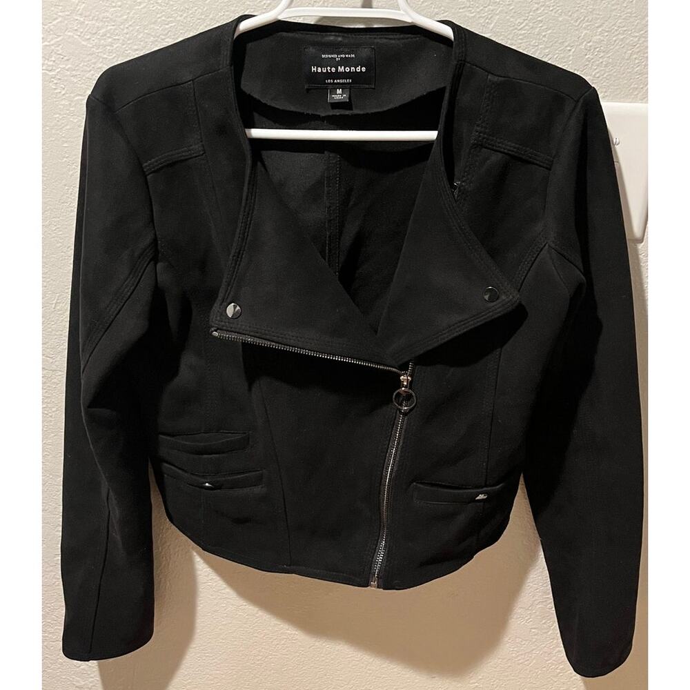 Haute Monde Women's Black Biker Jacket, Faux Suede, Size Medium, zip front